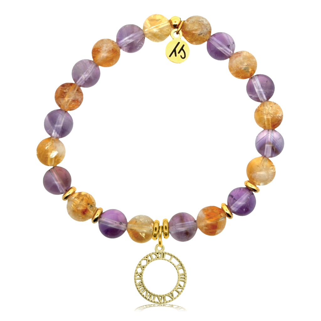 Gold Charm Collection - Amethyst Citrine Gemstone Bracelet with Timeless Gold Charm