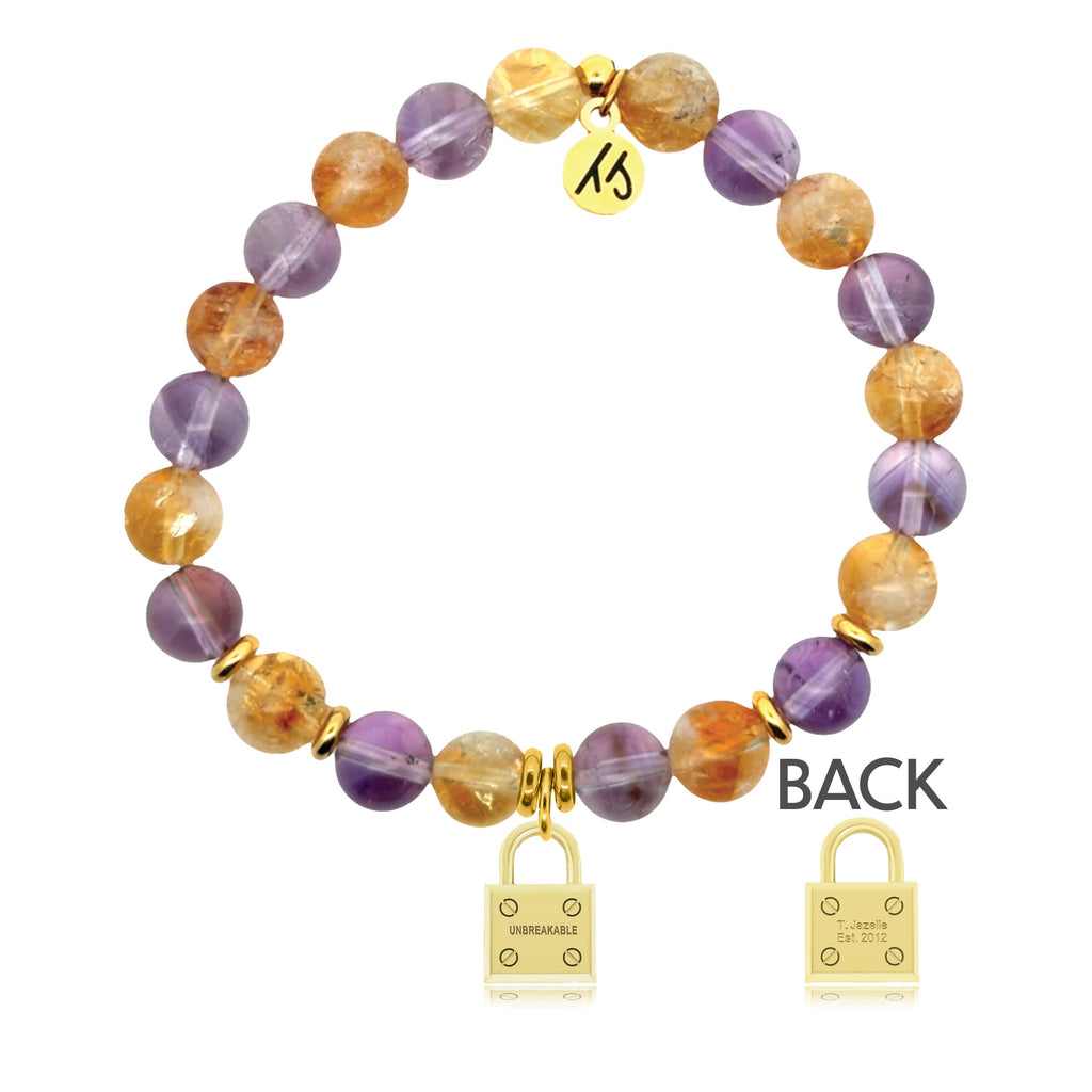 Gold Charm Collection - Amethyst Citrine Gemstone Bracelet with Unbreakable Gold Charm