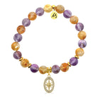 Gold Charm Collection - Amethyst Citrine Gemstone Bracelet with Unstoppable Gold Charm