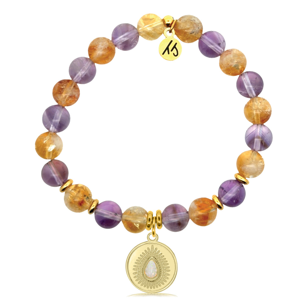 Gold Charm Collection - Amethyst Citrine Gemstone Bracelet with You're One of A Kind Gold Charm