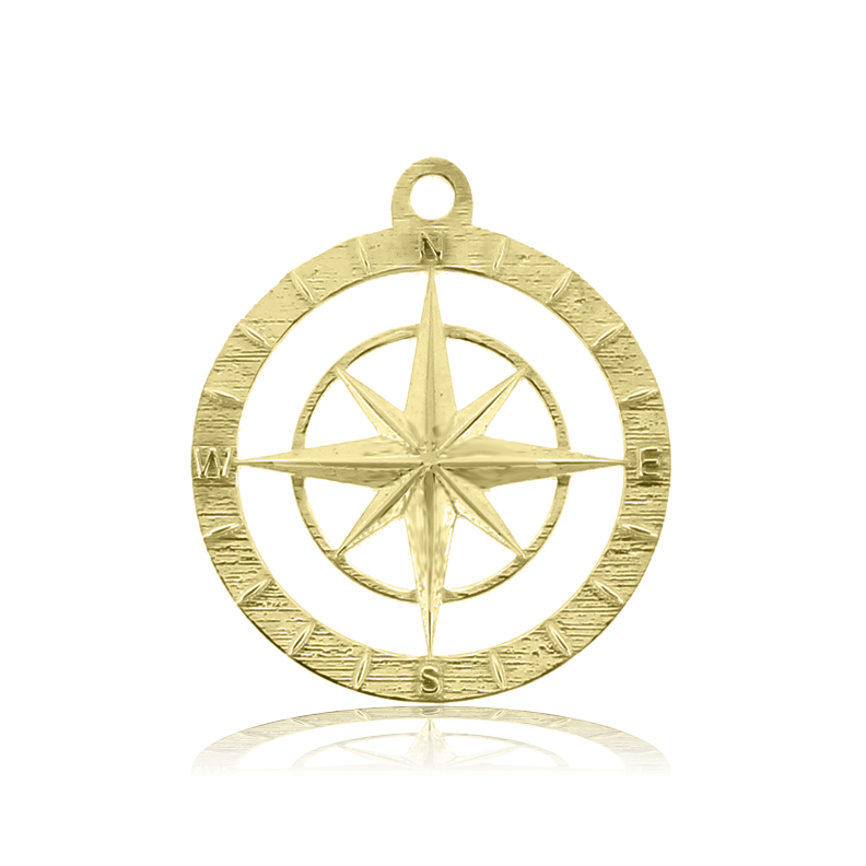 Gold Charm Collection - Aqua Amazonite Gemstone Bracelet with Compass Rose Gold Charm