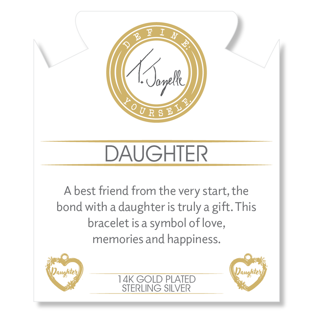 Gold Charm Collection - Aqua Amazonite Gemstone Bracelet with Daughter Heart Gold Charm