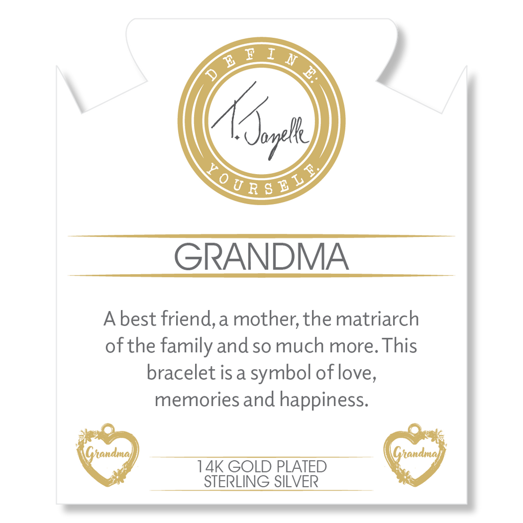 Gold Charm Collection - Aqua Amazonite Gemstone Bracelet with Grandma Heart Gold Charm