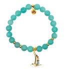 Gold Charm Collection - Aqua Amazonite Gemstone Bracelet with Hummingbird Gold Charm