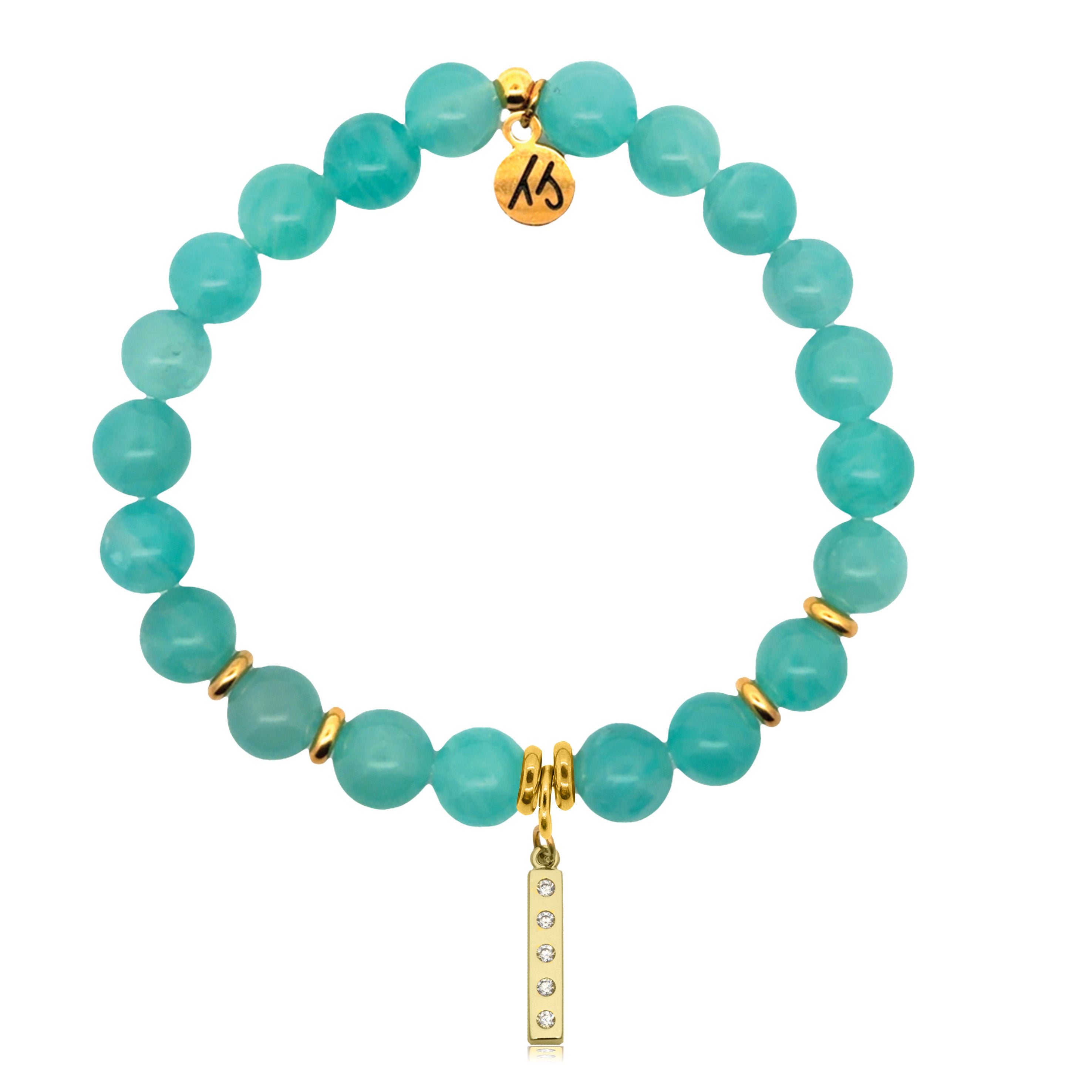 Gold Charm Collection - Aqua Amazonite Gemstone Bracelet with Intentions Gold Charm
