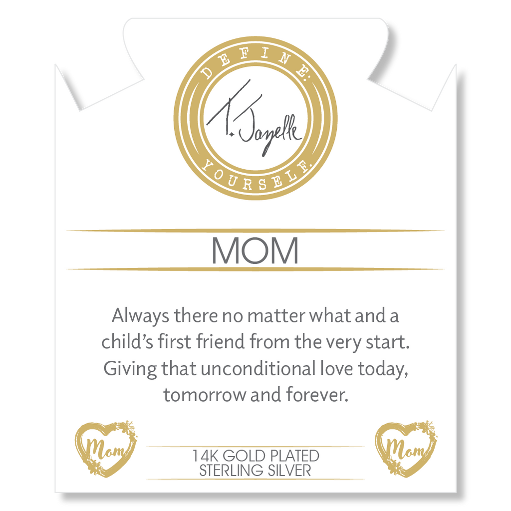 Gold Charm Collection - Aqua Amazonite Gemstone Bracelet with Mom Heart Gold Charm