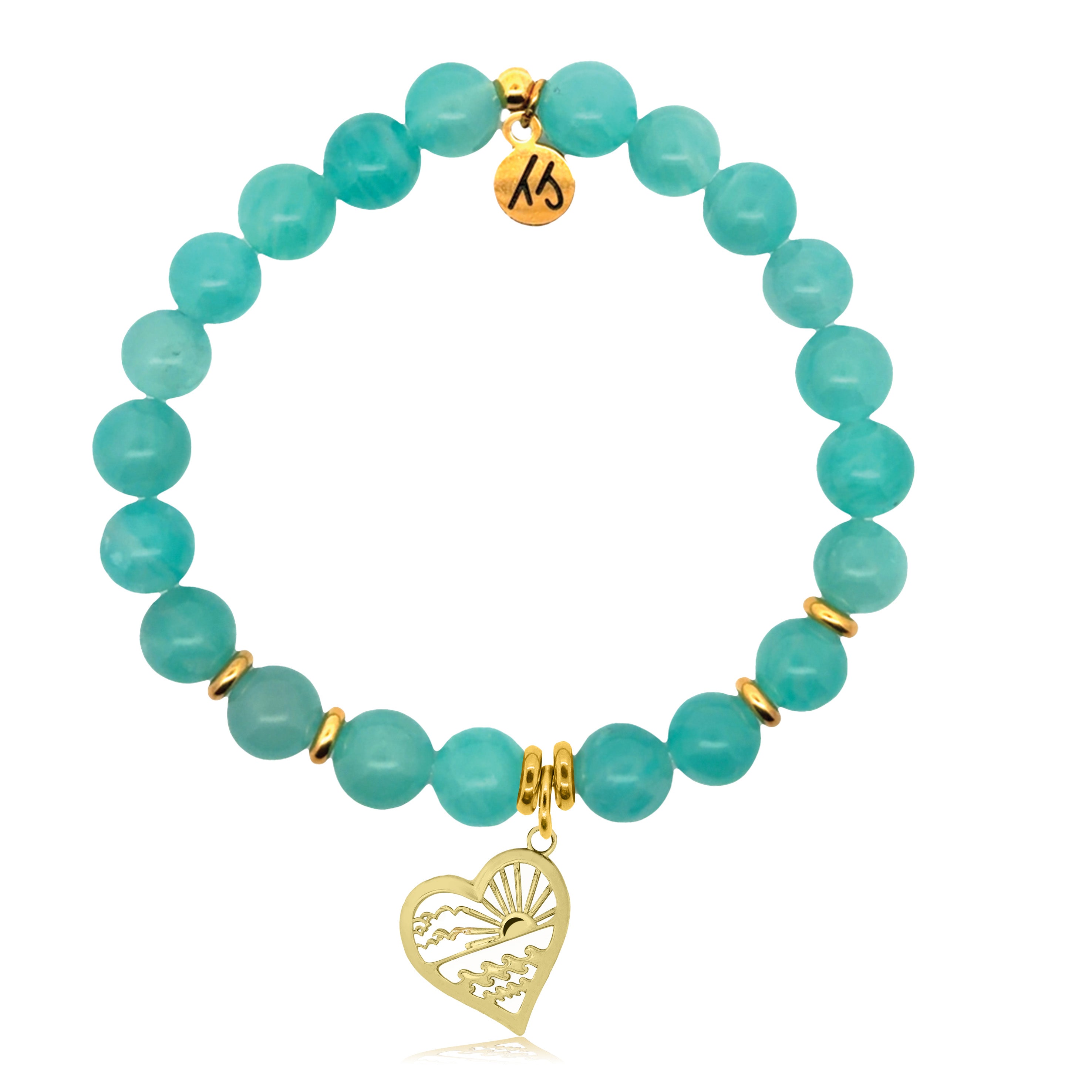 Gold Charm Collection - Aqua Amazonite Gemstone Bracelet with Seas the Day Gold Charm