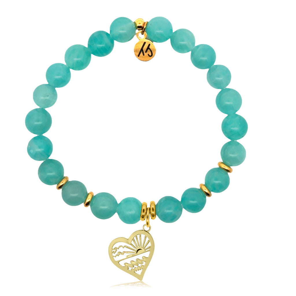 Gold Charm Collection - Aqua Amazonite Gemstone Bracelet with Seas the Day Gold Charm