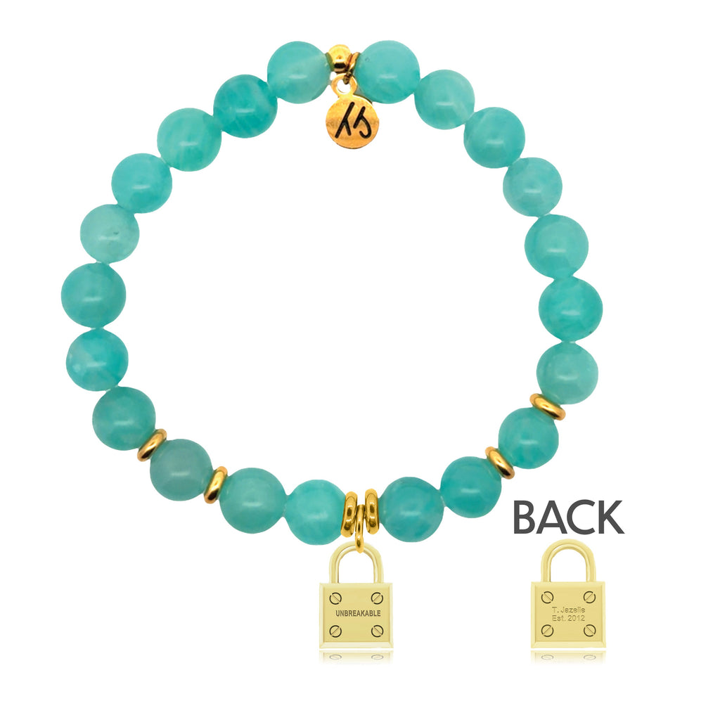 Gold Charm Collection - Aqua Amazonite Gemstone Bracelet with Unbreakable Friendship Gold Charm