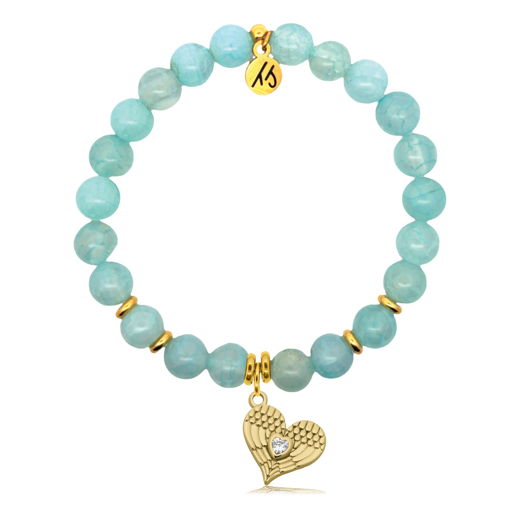Gold Charm Collection - Aqua Fire Agate Gemstone Bracelet with Angel Love Gold Charm
