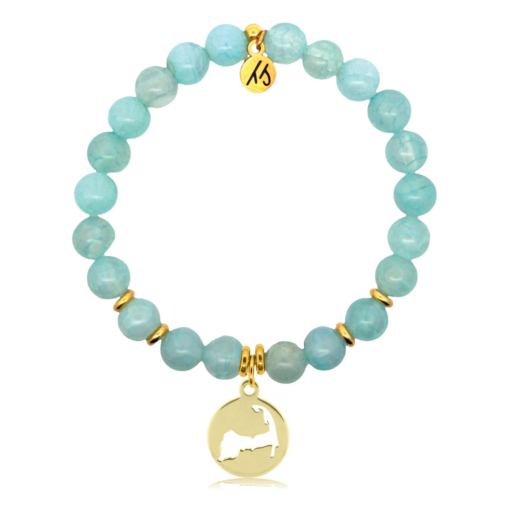 Gold Charm Collection - Aqua Fire Agate Gemstone Bracelet with Cape Cod Gold Charm