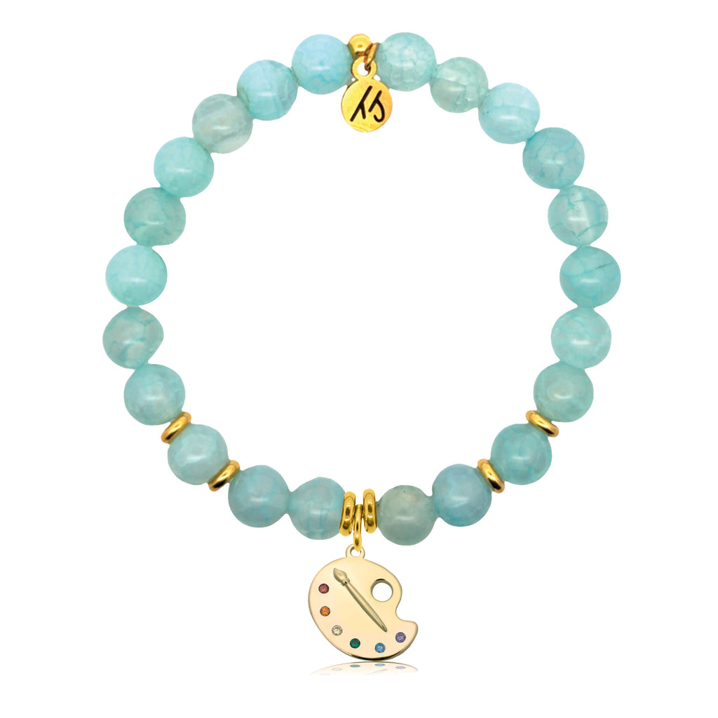 Gold Charm Collection - Aqua Fire Agate Gemstone Bracelet with Create Gold Charm