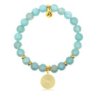 Gold Charm Collection - Aqua Fire Agate Gemstone Bracelet with Family Circle Gold Charm