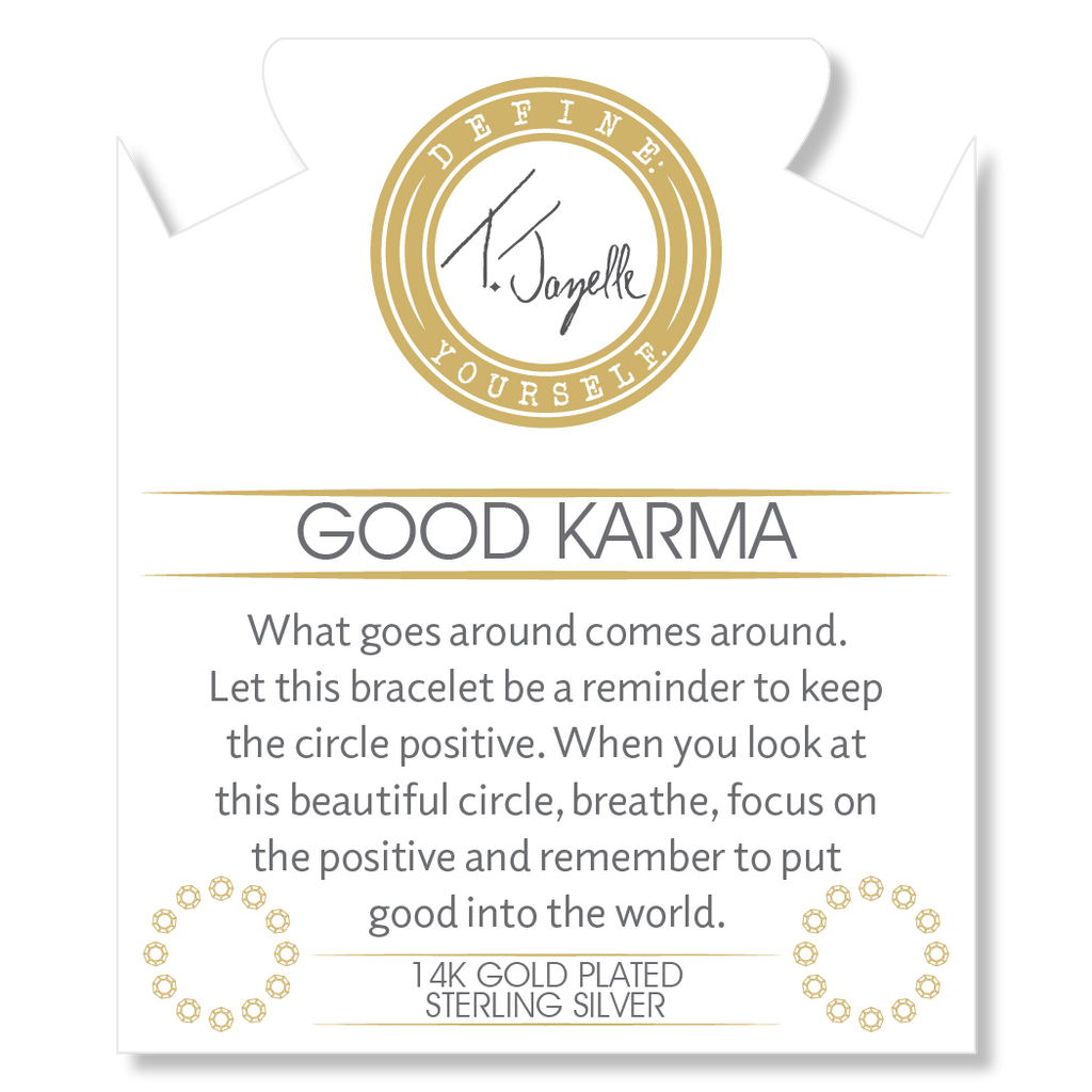 Gold Charm Collection - Aqua Fire Agate Gemstone Bracelet with Good Karma Gold Charm