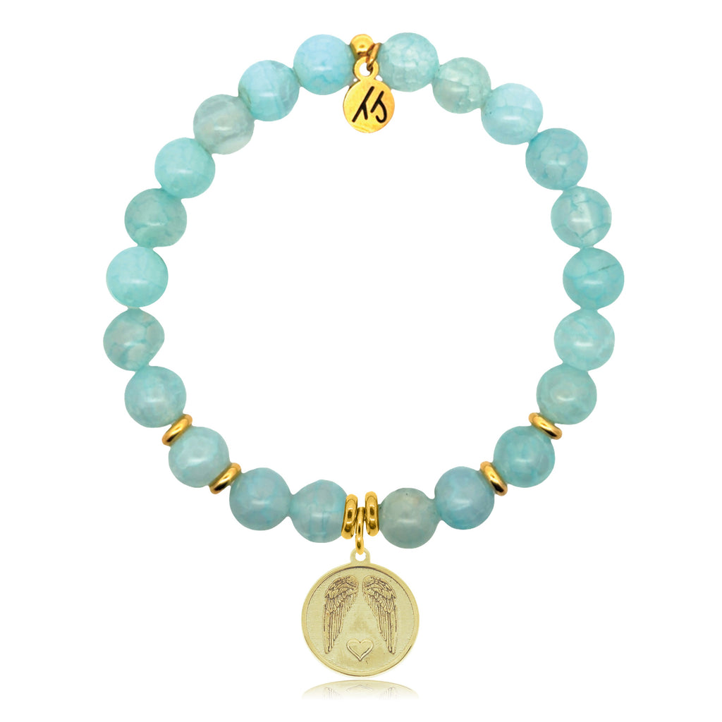 Gold Charm Collection - Aqua Fire Agate Gemstone Bracelet with Guardian Gold Charm