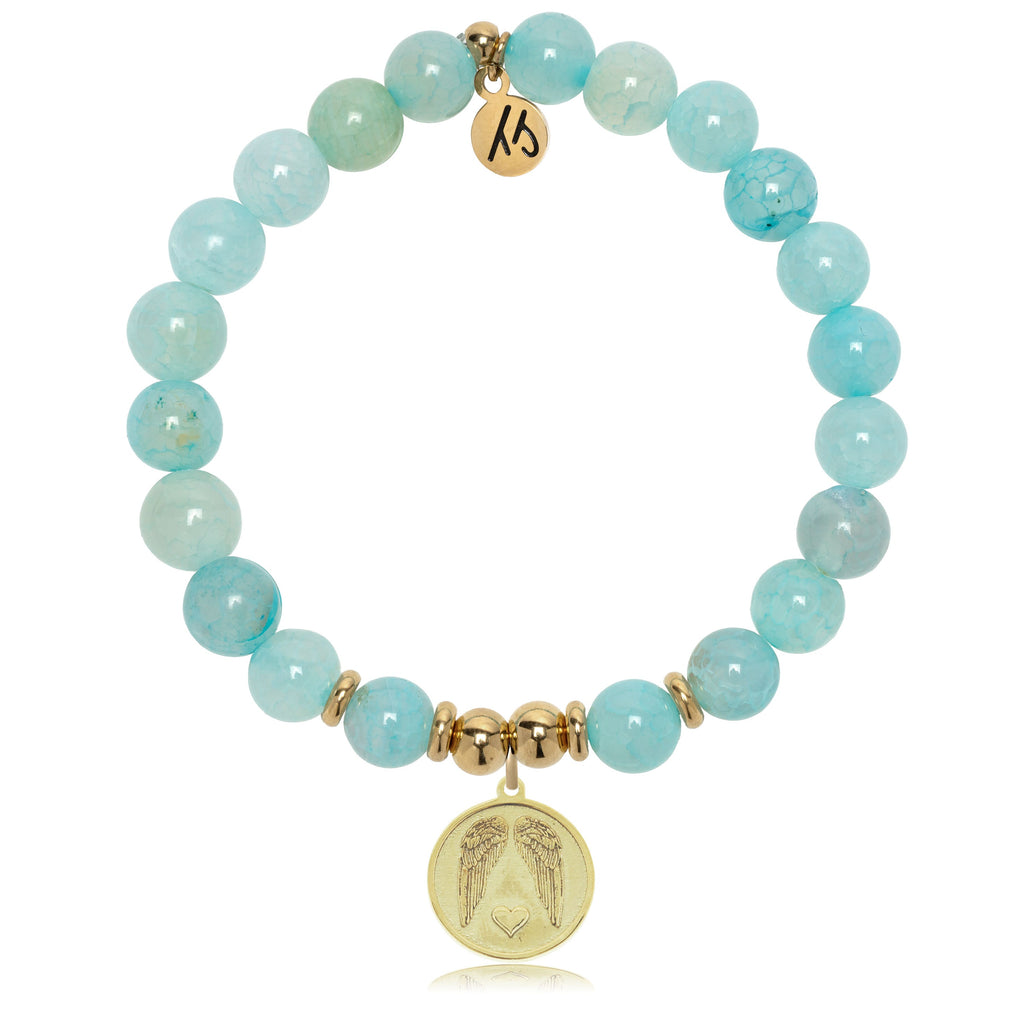 Gold Charm Collection - Aqua Fire Agate Gemstone Bracelet with Guardian Gold Charm