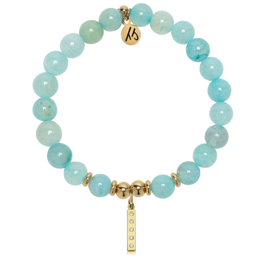 Gold Charm Collection - Aqua Fire Agate Gemstone Bracelet with Intentions Gold Charm