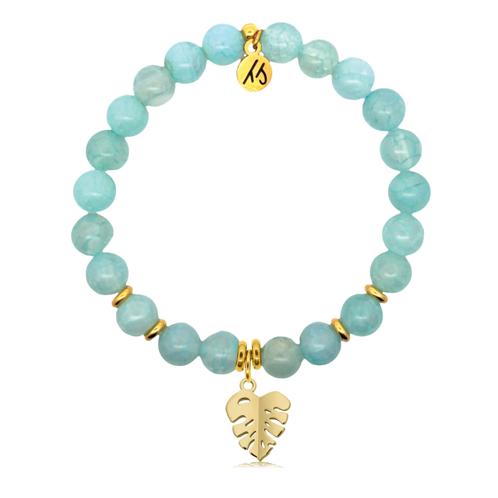 Gold Charm Collection - Aqua Fire Agate Gemstone Bracelet with Paradise Gold Charm