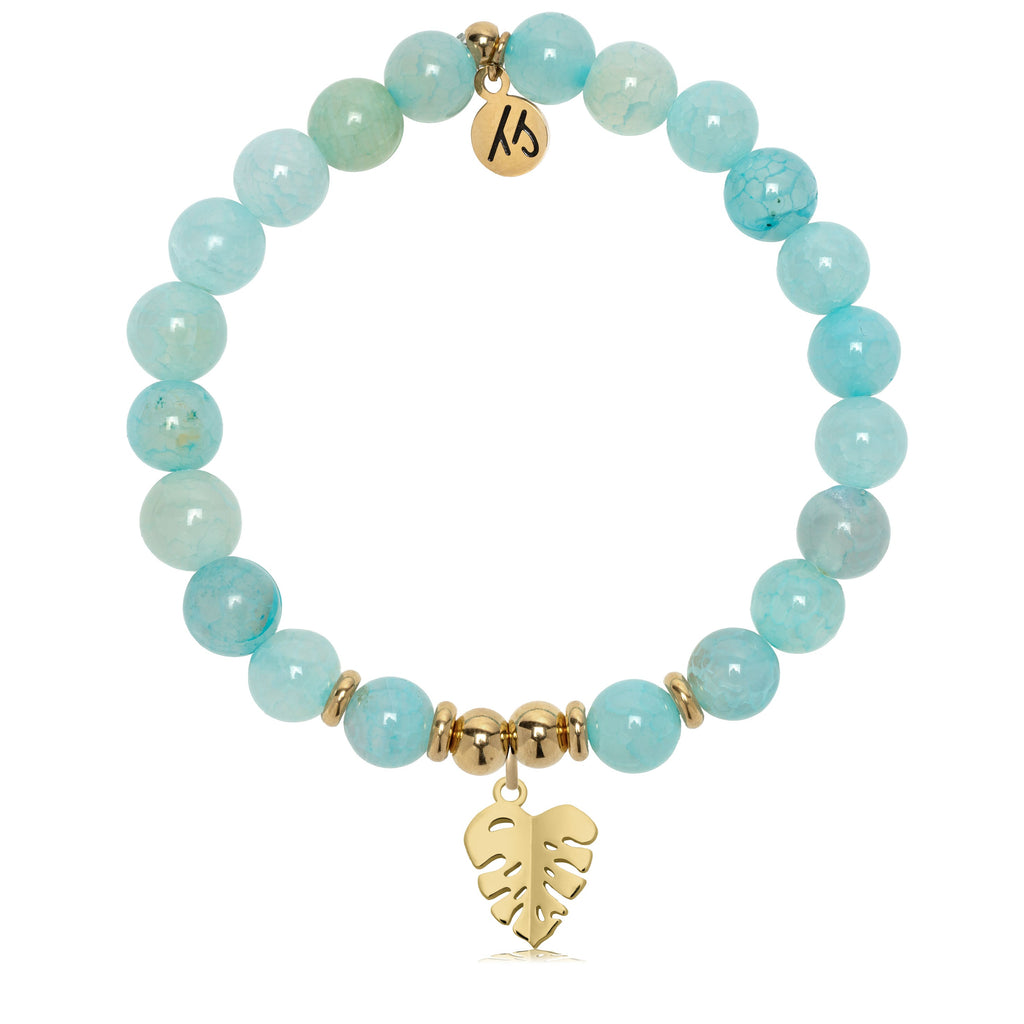 Gold Charm Collection - Aqua Fire Agate Gemstone Bracelet with Paradise Gold Charm