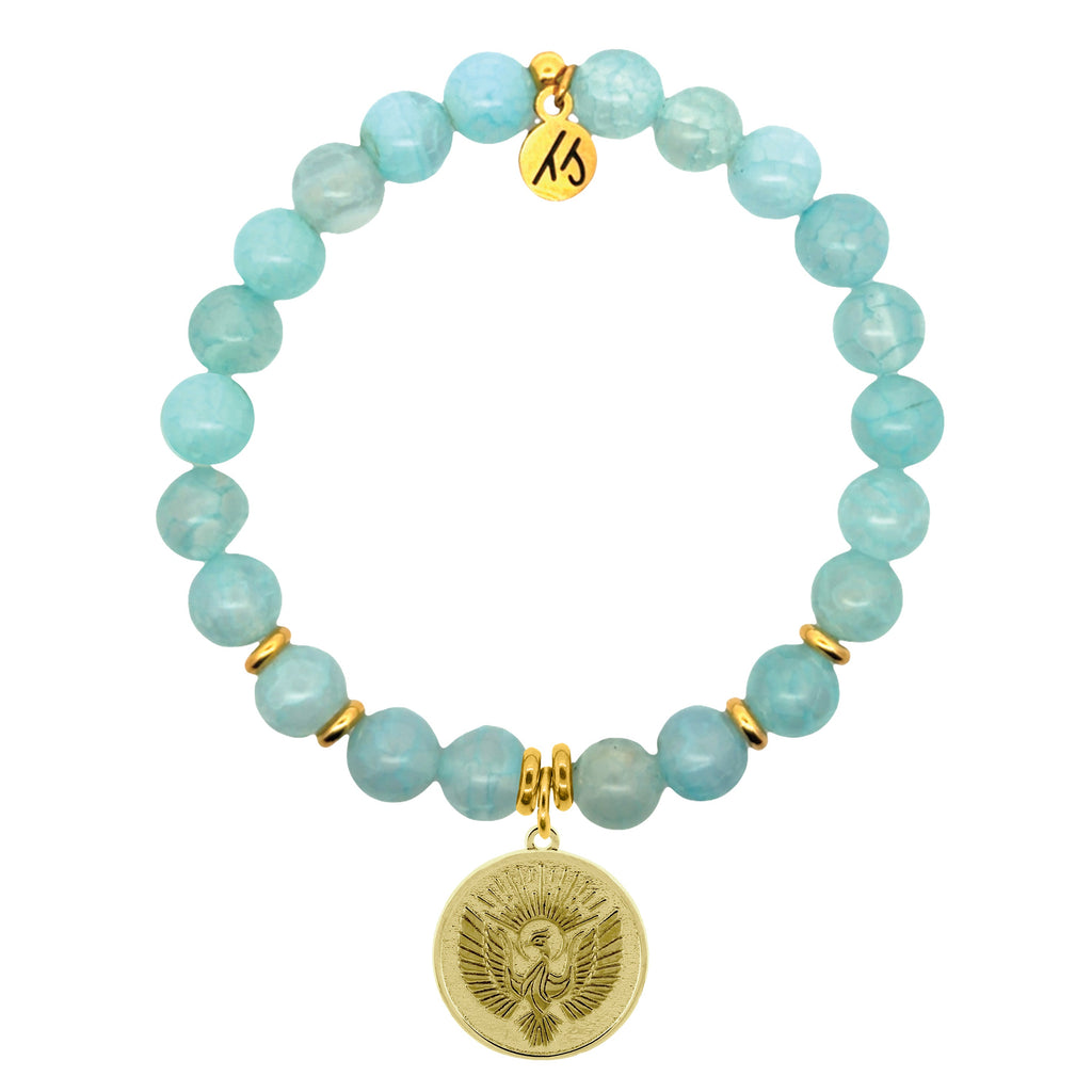 Gold Charm Collection - Aqua Fire Agate Gemstone Bracelet with Phoenix Gold Charm