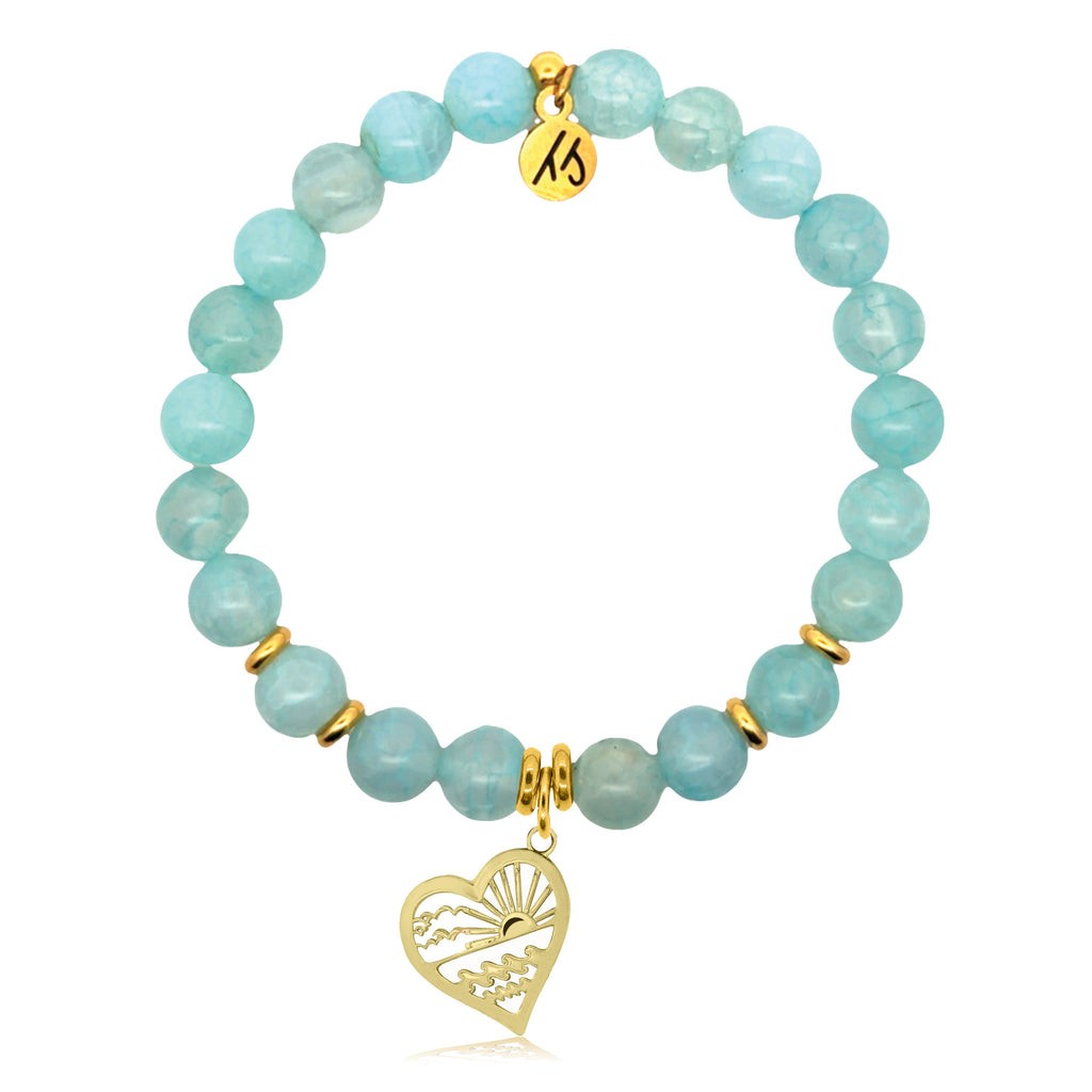 Gold Charm Collection - Aqua Fire Agate Gemstone Bracelet with Seas The Days Gold Charm