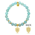 Gold Charm Collection - Aqua Fire Agate Gemstone Bracelet with Strength Shield Gold Charm