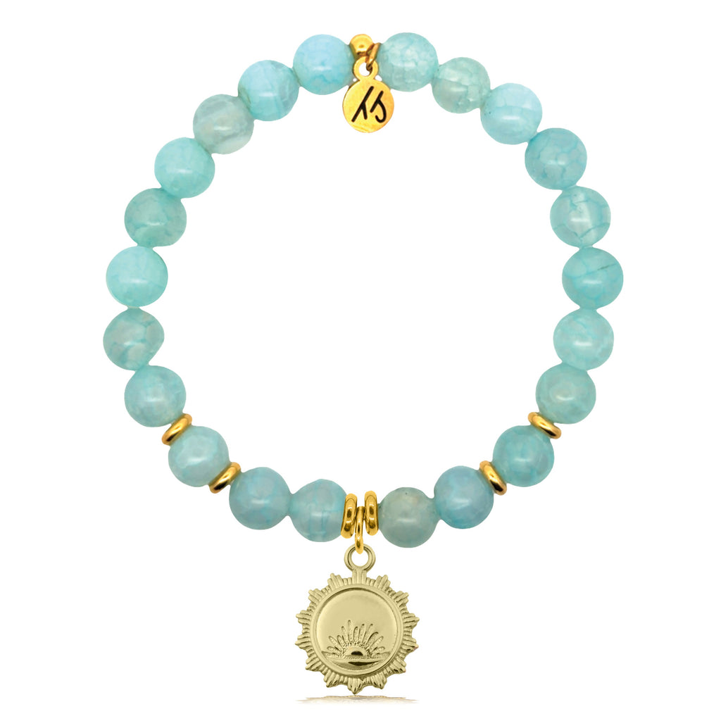 Gold Charm Collection - Aqua Fire Agate Gemstone Bracelet with Sunsets Gold Charm