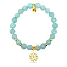 Gold Charm Collection - Aqua Fire Agate Gemstone Bracelet with Thank You Flower Gold Charm