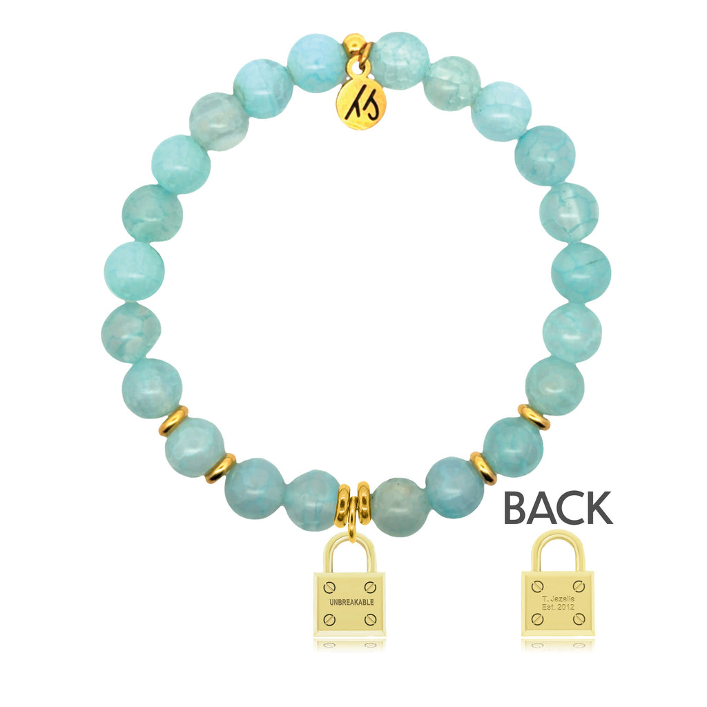 Gold Charm Collection - Aqua Fire Agate Gemstone Bracelet with Unbreakable Gold Charm