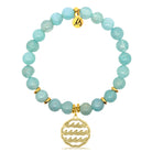 Gold Charm Collection - Aqua Fire Agate Gemstone Bracelet with Waves of Life Gold Charm