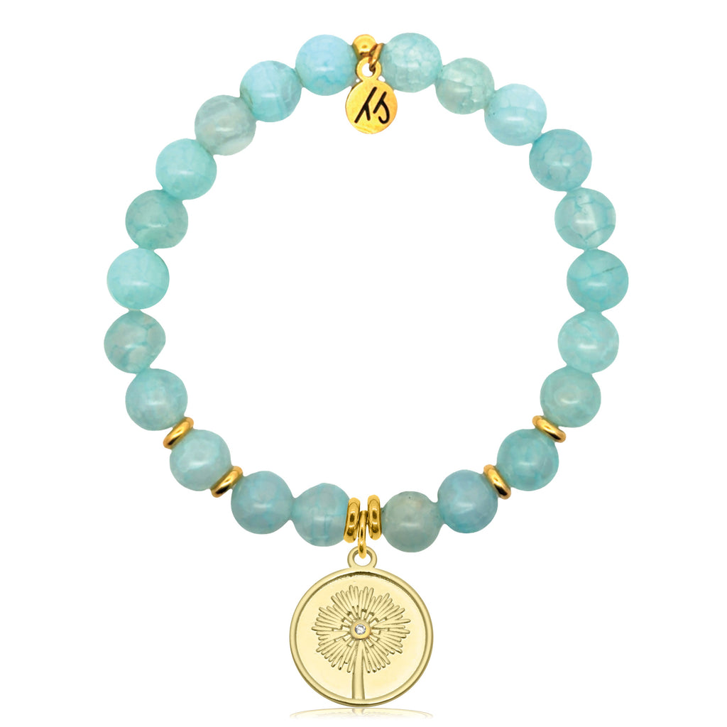 Gold Charm Collection - Aqua Fire Agate Gemstone Bracelet with Wish Gold Charm