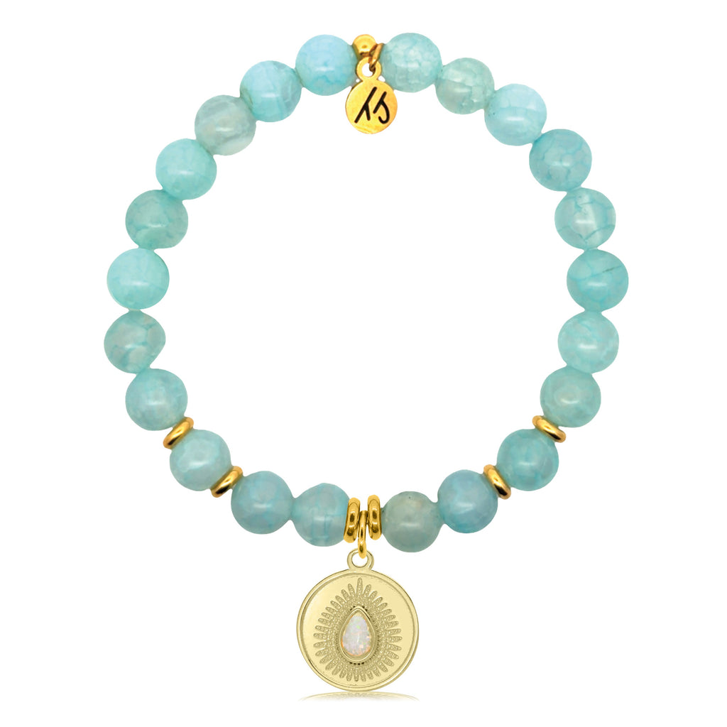 Gold Charm Collection - Aqua Fire Agate Gemstone Bracelet with You're One of A Kind Gold Charm