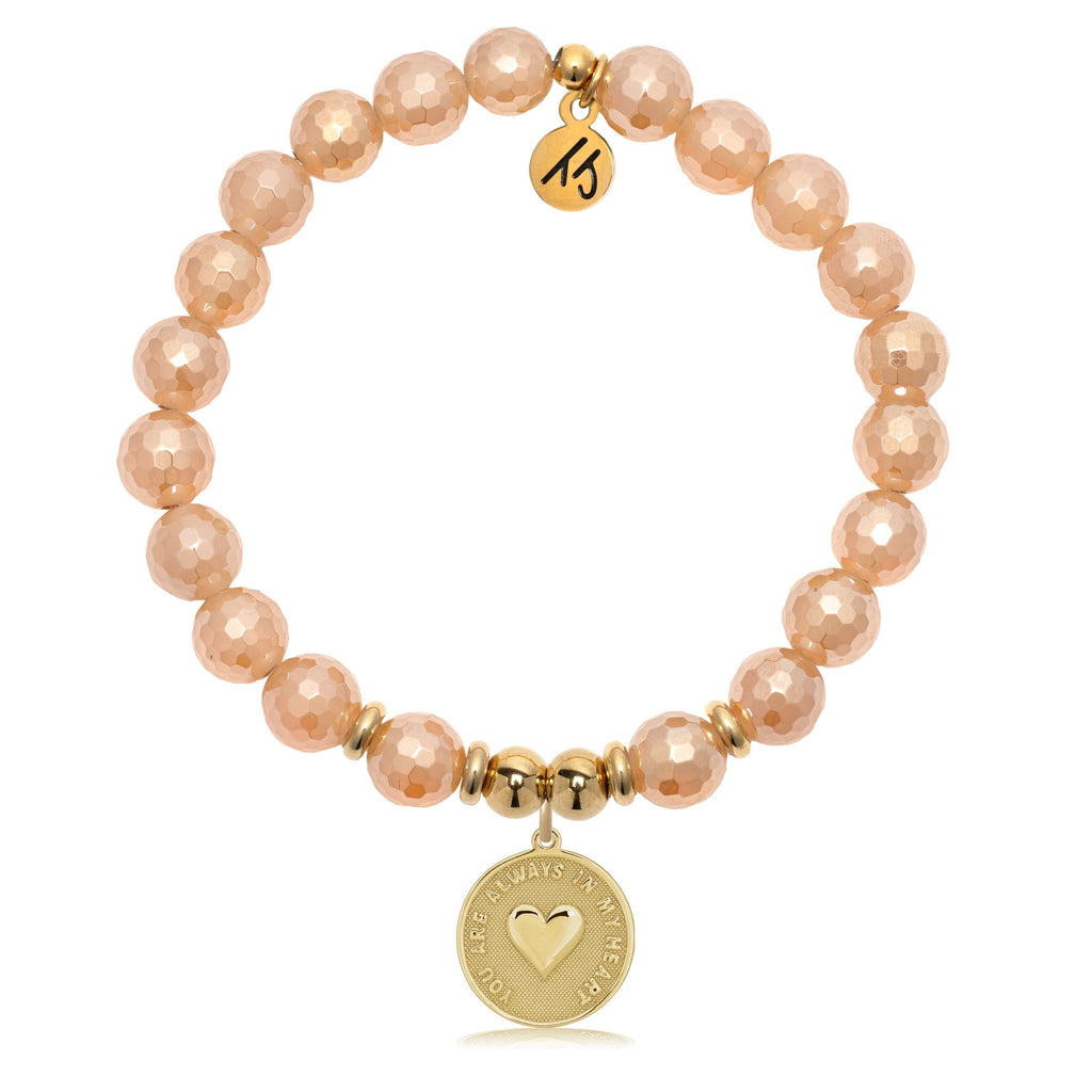Gold Charm Collection - Champagne Agate Gemstone Bracelet with Always in My Heart Gold Charm