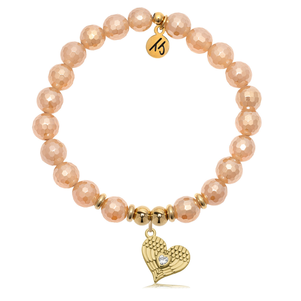 Gold Charm Collection - Champagne Agate Gemstone Bracelet with Angel Love Gold Charm