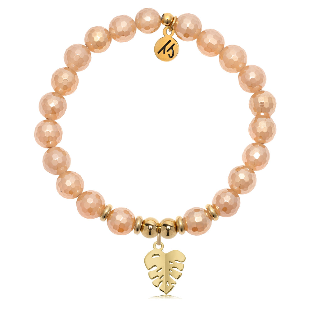 Gold Charm Collection - Champagne Agate Gemstone Bracelet with Paradise Gold Charm