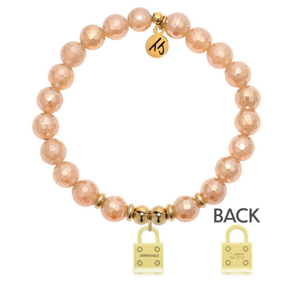 Gold Charm Collection - Champagne Agate Gemstone Bracelet with Unbreakable Gold Charm