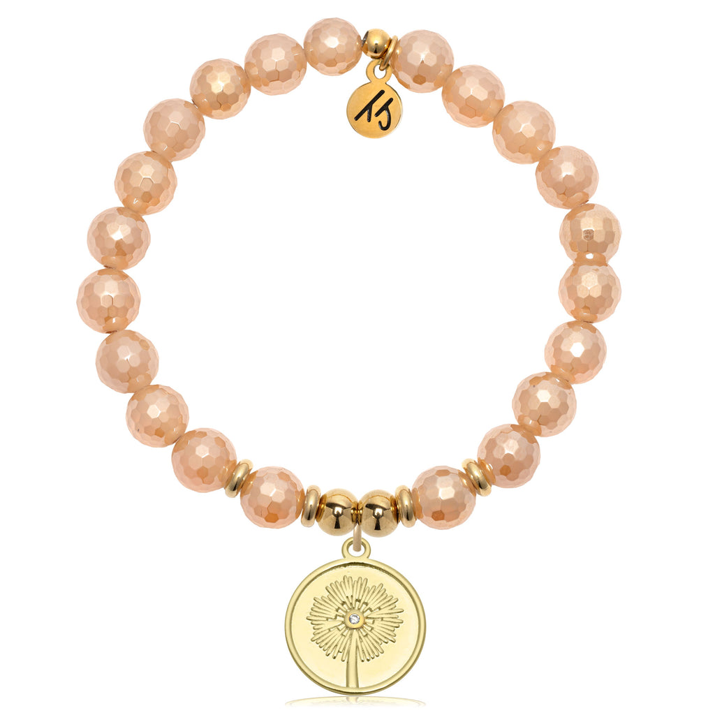 Gold Charm Collection - Champagne Agate Gemstone Bracelet with Wish Gold Charm