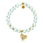 Gold Charm Collection - Green Angelite Gemstone Bracelet with Angel Love Gold Charm