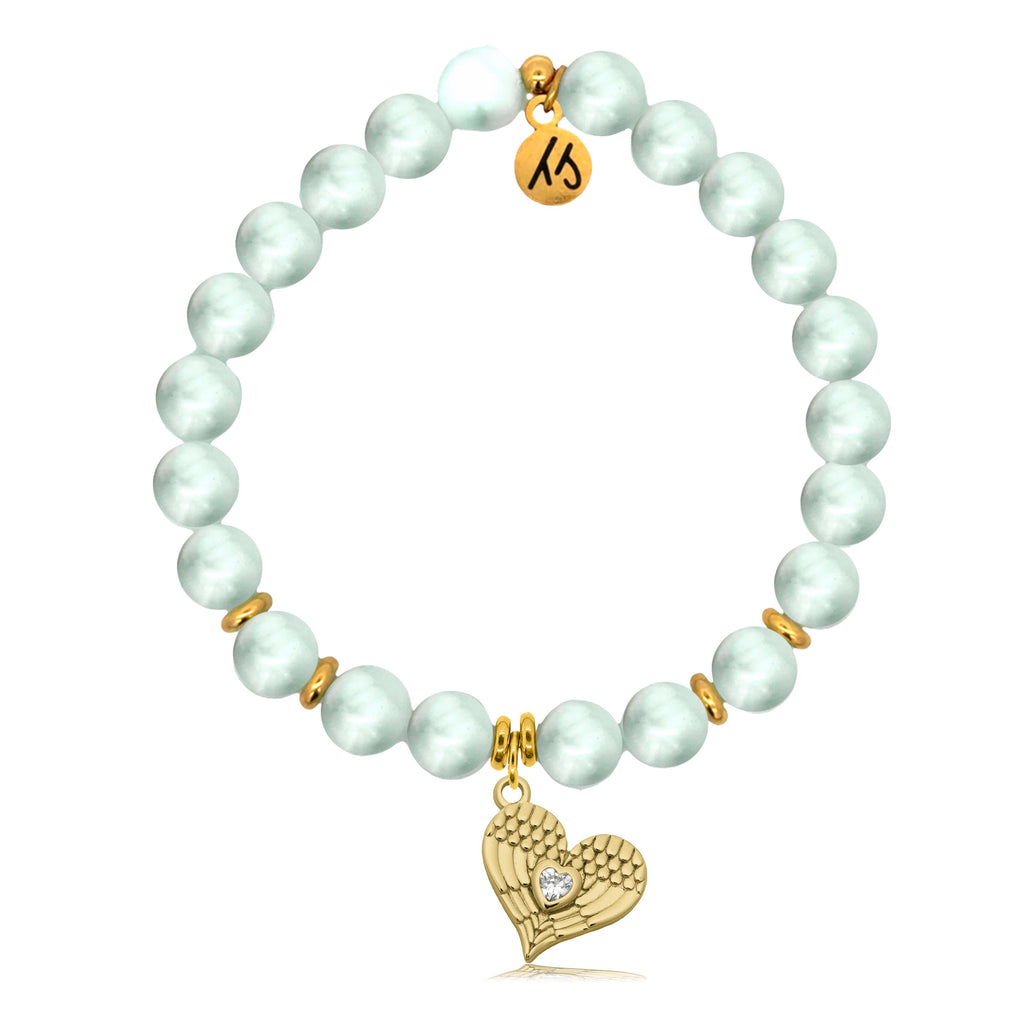 Gold Charm Collection - Green Angelite Gemstone Bracelet with Angel Love Gold Charm