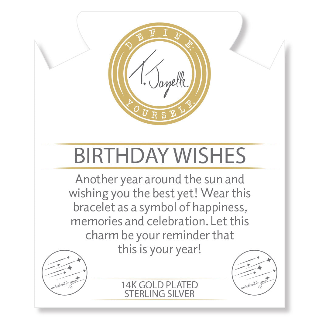 Gold Charm Collection - Green Angelite Gemstone Bracelet with Birthday Wishes Gold Charm