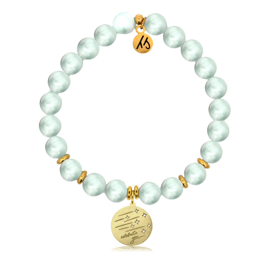 Gold Charm Collection - Green Angelite Gemstone Bracelet with Birthday Wishes Gold Charm