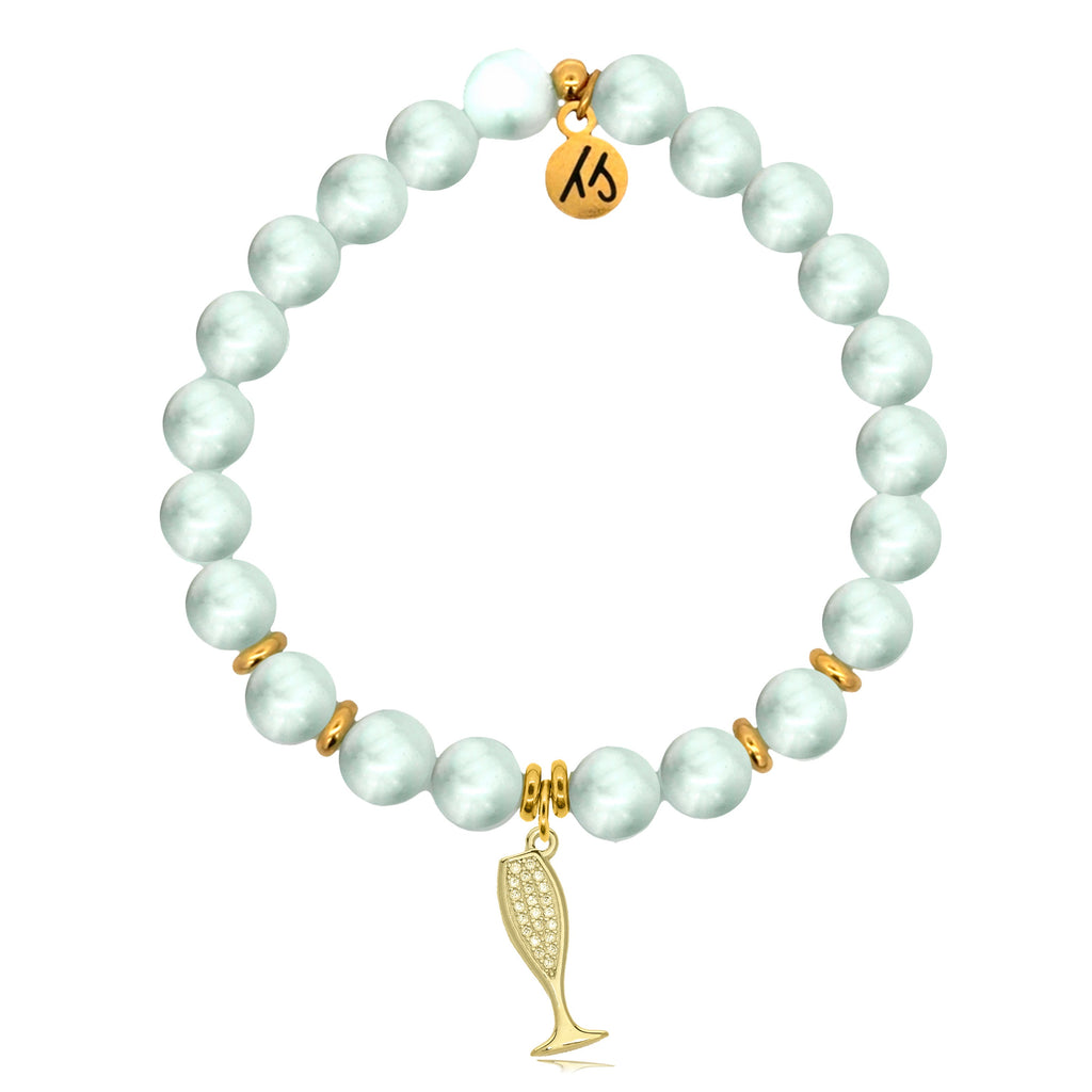 Gold Charm Collection - Green Angelite Gemstone Bracelet with Cheers Gold Charm