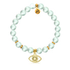 Gold Charm Collection - Green Angelite Gemstone Bracelet with Evil Eye Gold Charm