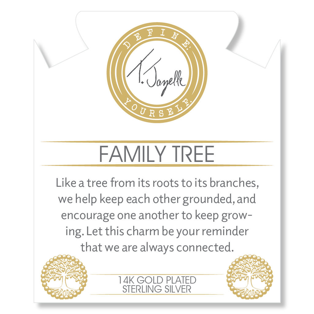 Gold Charm Collection - Green Angelite Gemstone Bracelet with Family Tree Gold Charm