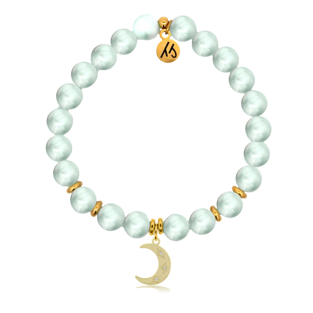 Gold Charm Collection - Green Angelite Gemstone Bracelet with Friendship Stars Gold Charm