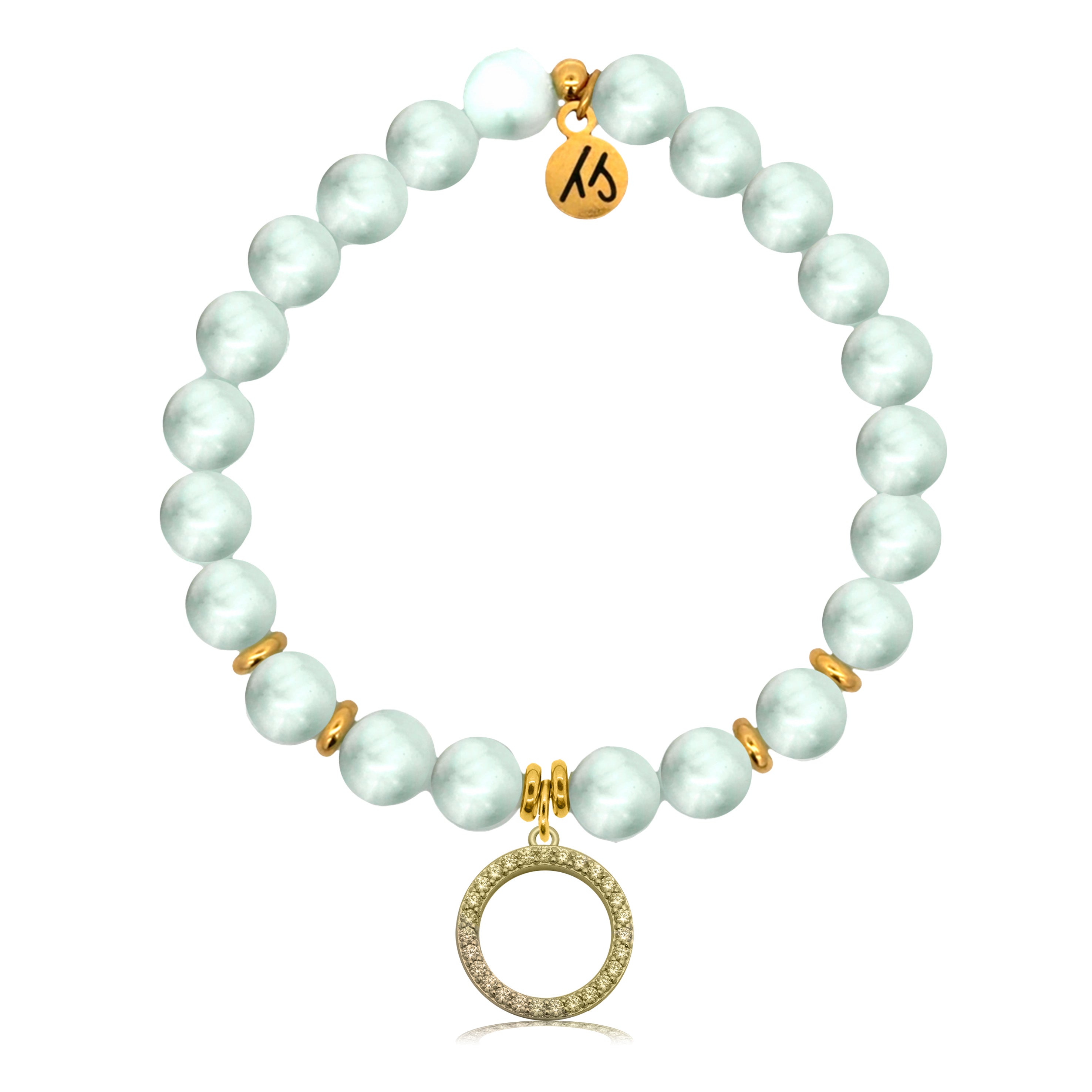 Gold Charm Collection - Green Angelite Gemstone Bracelet with Good Karma Gold Charm