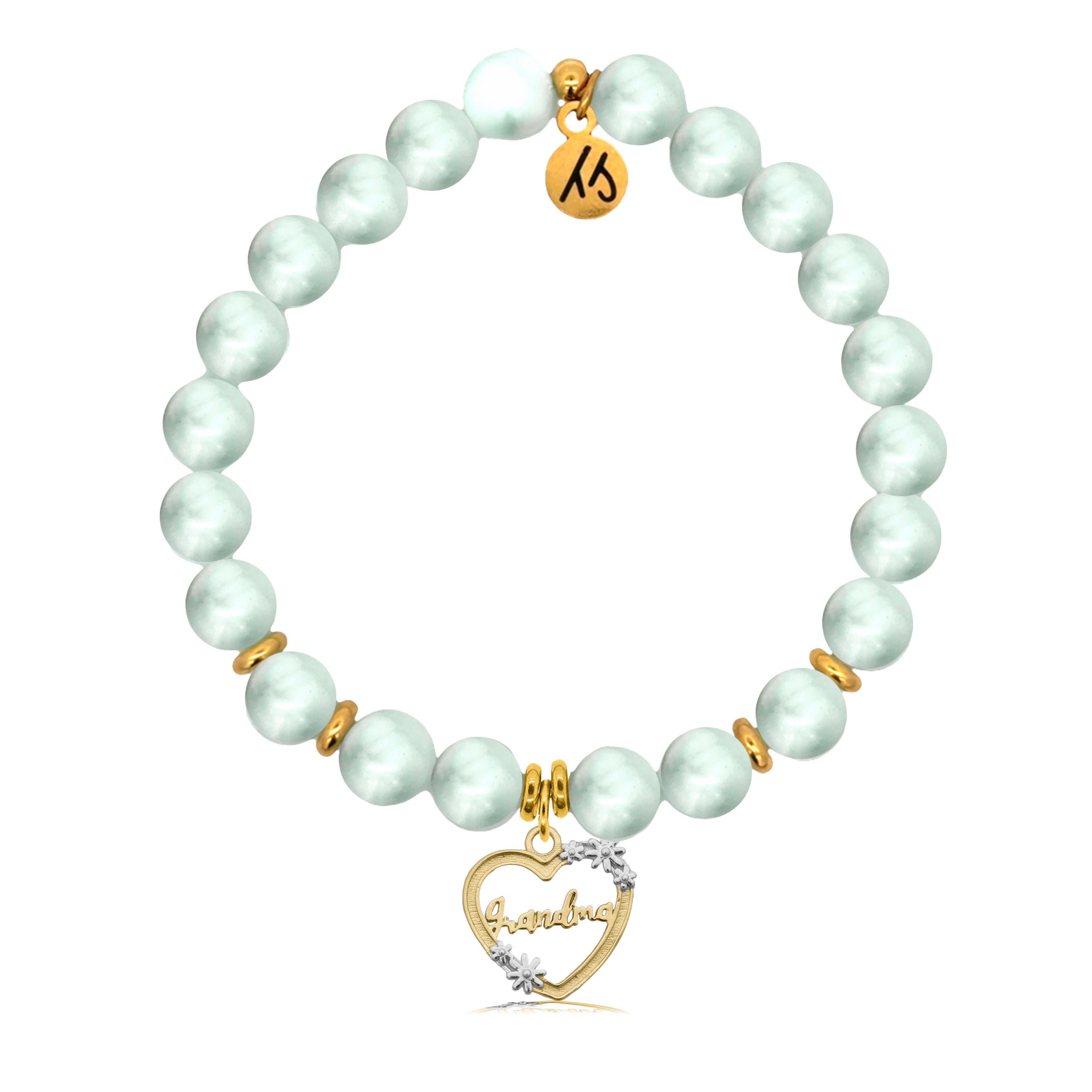 Gold Charm Collection - Green Angelite Gemstone Bracelet with Grandma Heart Gold Charm