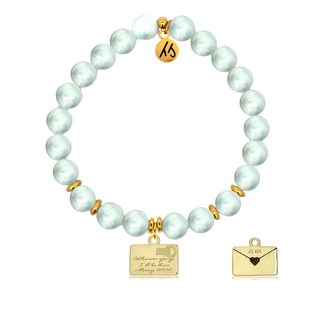 Gold Charm Collection - Green Angelite Gemstone Bracelet with Love Letter Gold Charm