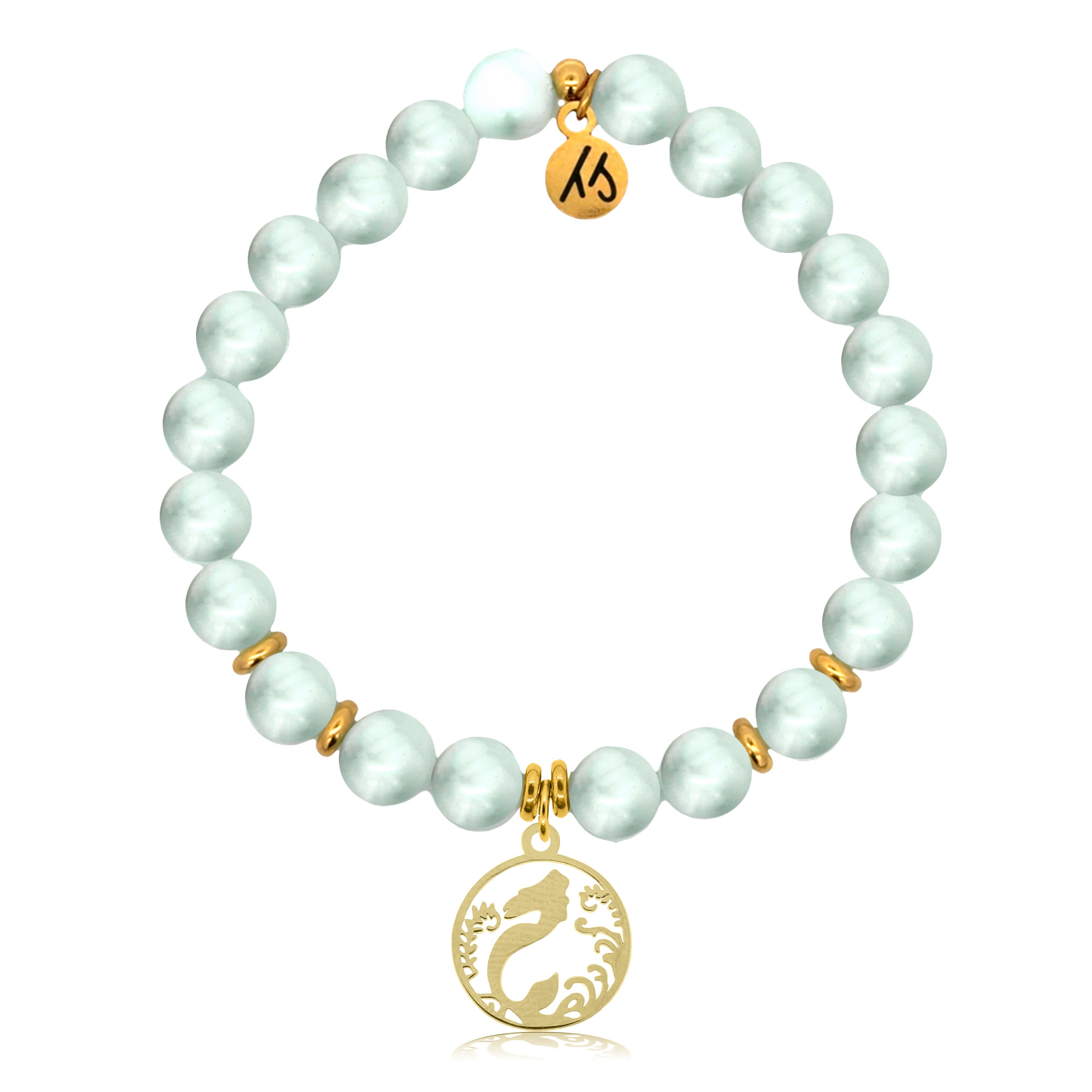 Gold Charm Collection - Green Angelite Gemstone Bracelet with Mermaid Gold Charm