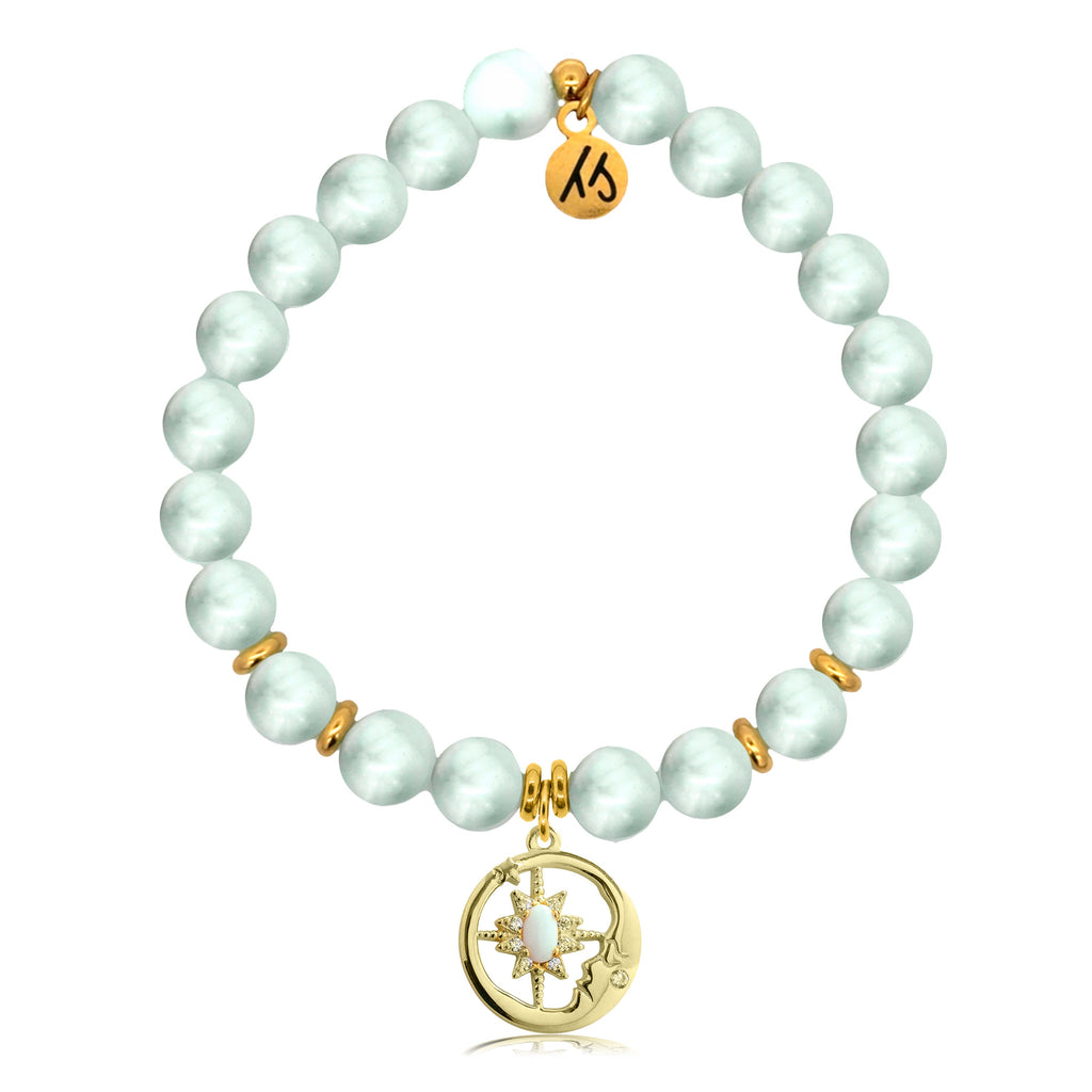 Gold Charm Collection - Green Angelite Gemstone Bracelet with Moonlight Gold Charm